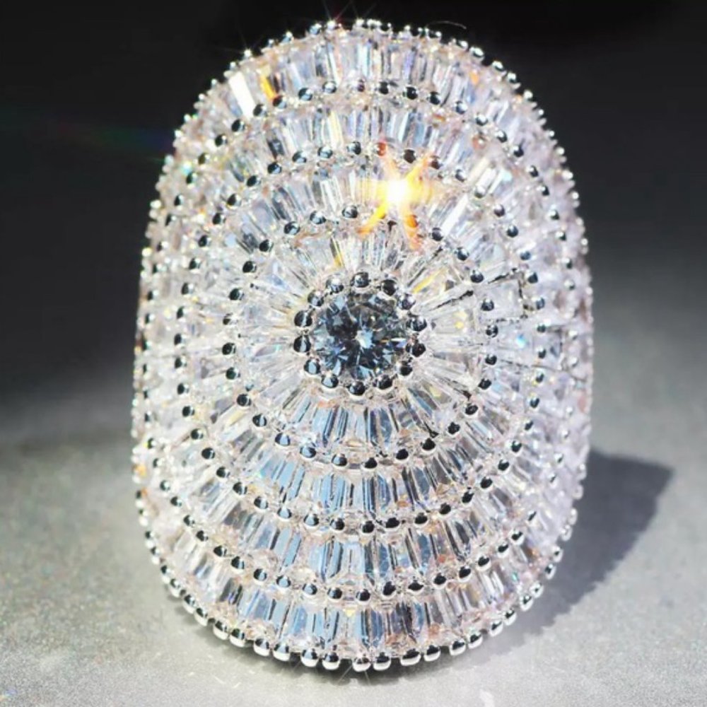 NEW 21 CT Silver Baguette Round Diamond Ring - Picture 2 of 7